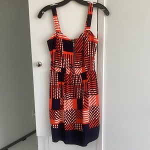 Maude orange, navy, and white geometric dress with zipper front - size S